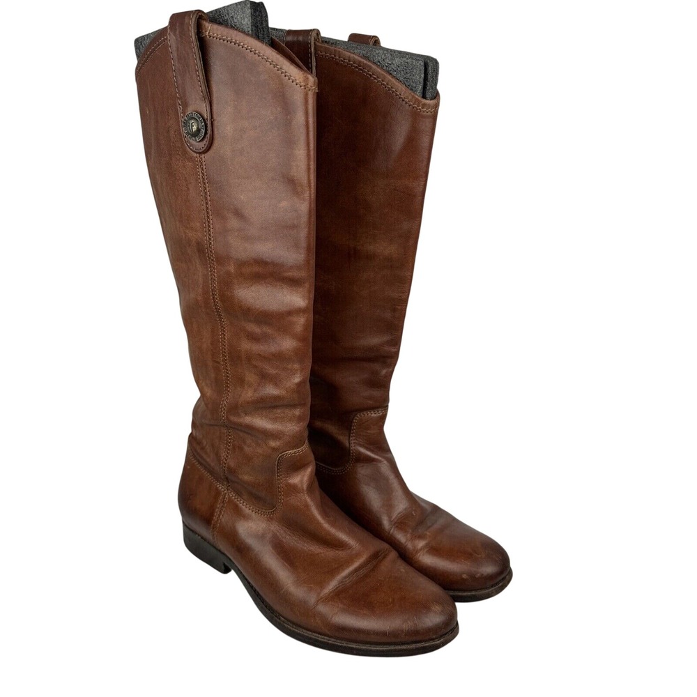 FRYE Womens Vintage Melissa Button Tall Riding Boots Size 7 Brown Cognac Leather